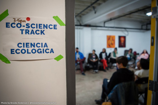 Here is a photo of a sign at an MG workshop titled Eco-Science Track - Ciencia Ecologica